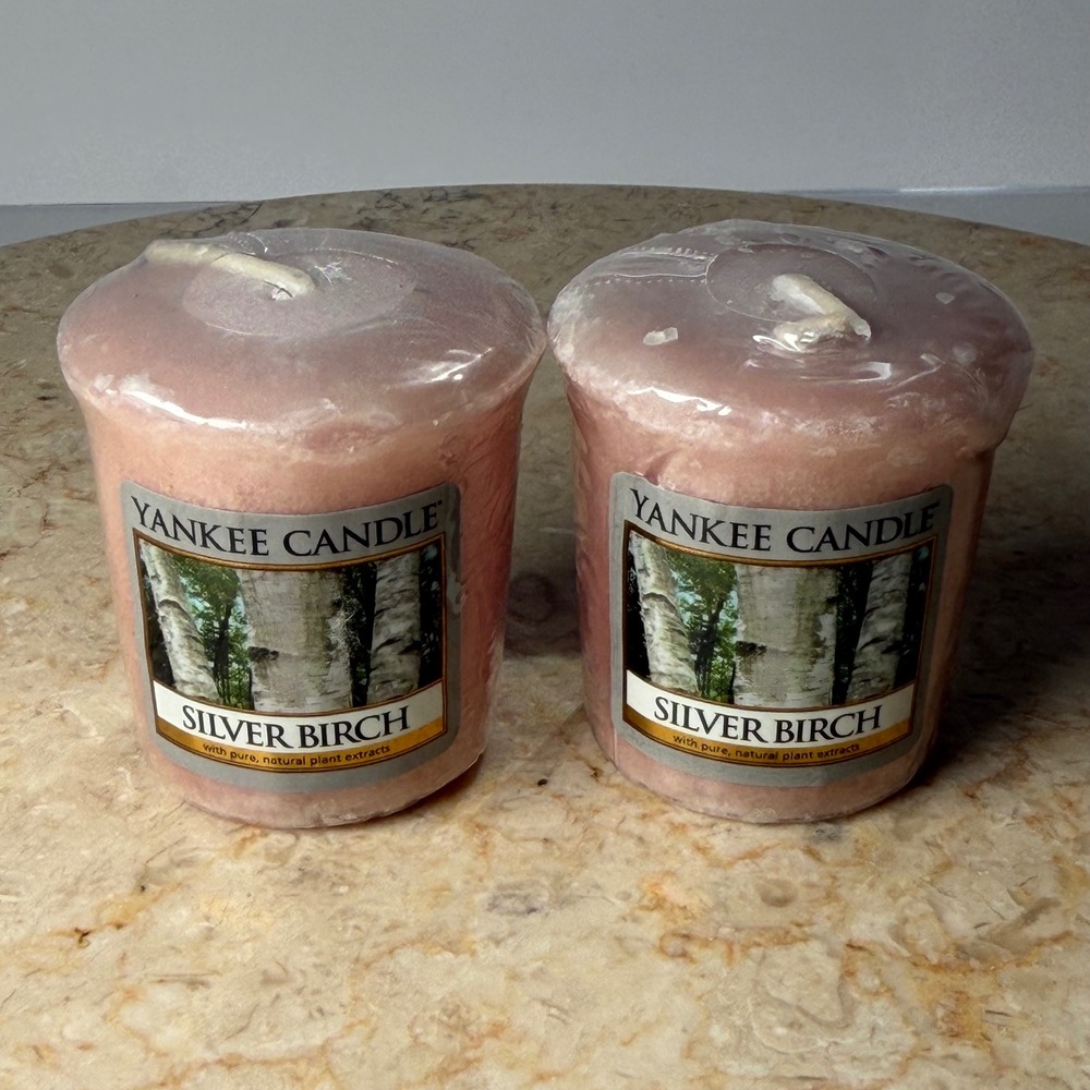 Yankee Candle Silver Birch Votive 1.75 oz Pink Set of 2 Retired Scent New